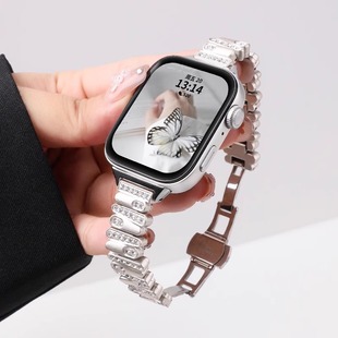 适用华为watchfit4pro手表带fit3手环锌合金镶钻不规则金属腕表带fit2运动智能fitnew女生夏天表链透气