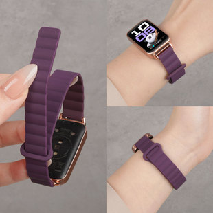 适用华为手环10流光紫磁吸硅胶回环表带9/NFC新梅子运动智能手表8托帕蓝女生向新绿夏季透气表链