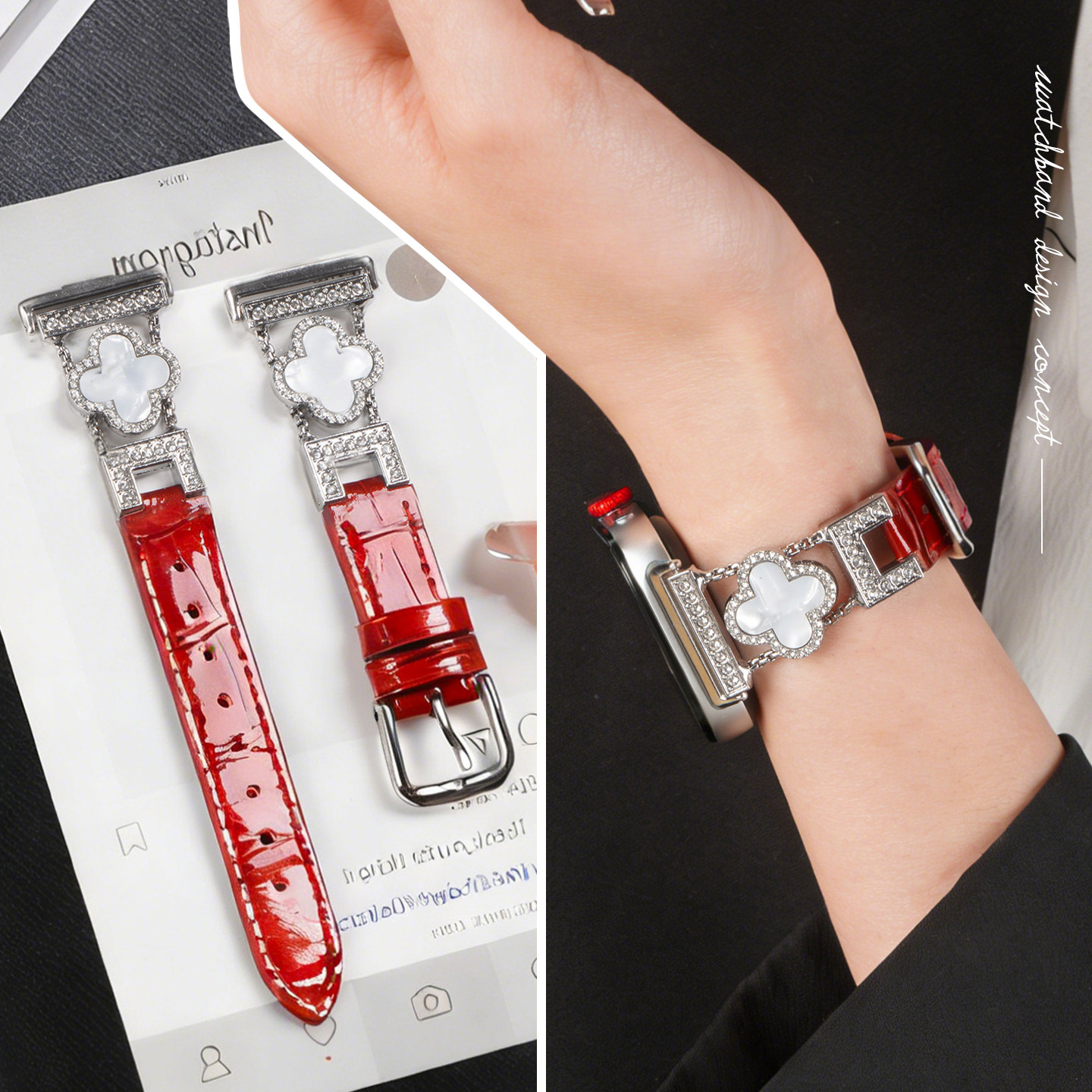 适用华为Watch FIT4手表竹节纹皮表带watchfit4手环fitnew新年红fit3四叶草贝母FIT2智能女款fit4本命年腕表