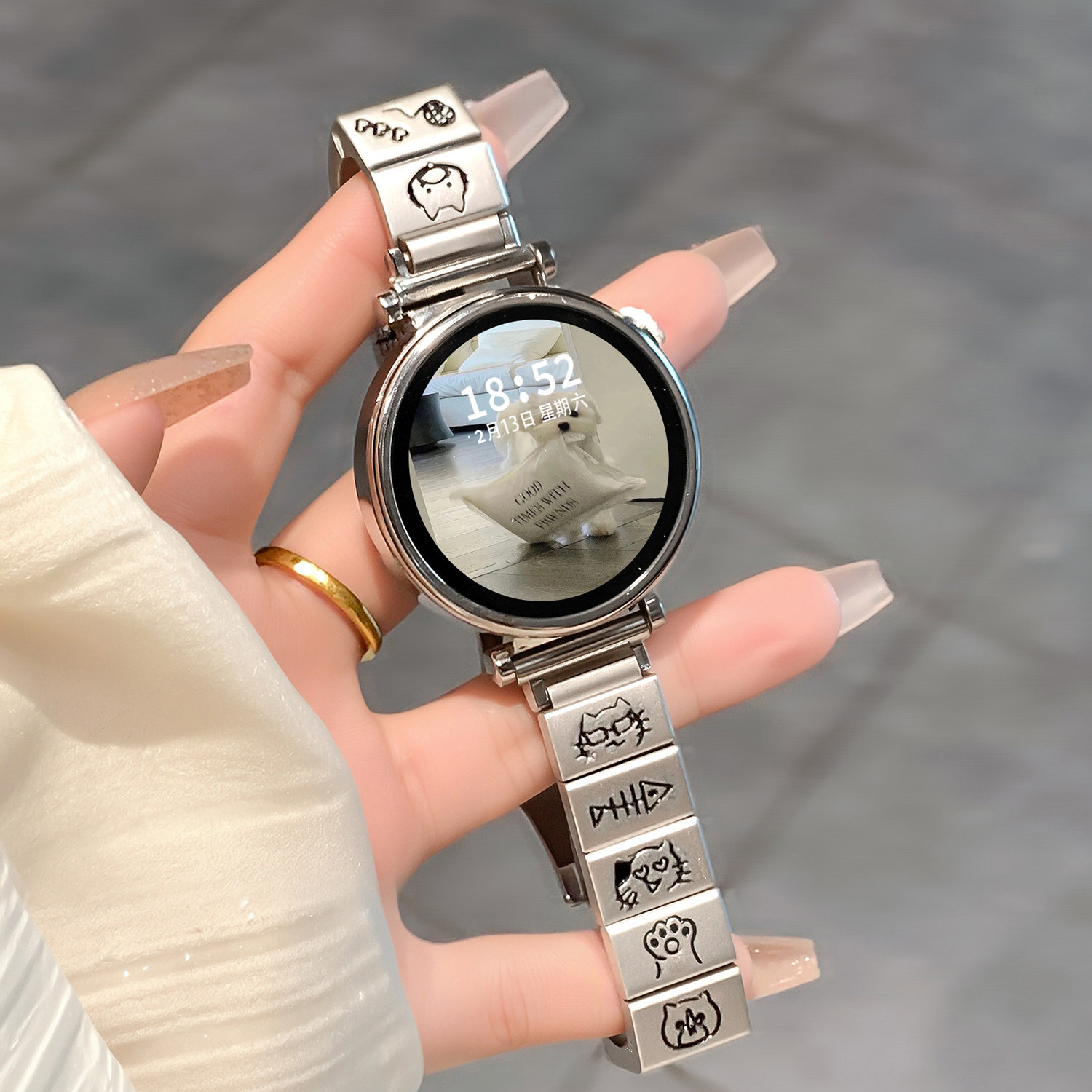 Watchbond适用华为gt7手表带gt6夏季可爱小猫狗金属表链watchgt5智能高级GT4女款watch5锌合金哑光gt5pro表带图片
