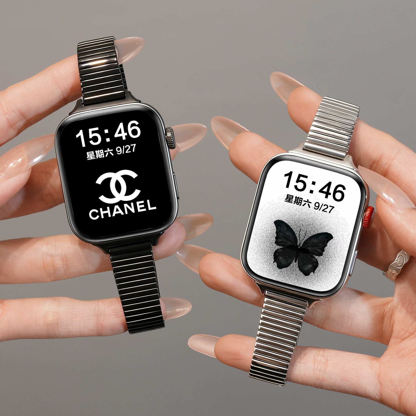 Watchbond适用华为FIT5pro表带夏季细钢链4pro智能高级watchfit3女款手环创意fit3商务不锈钢哑光金属表带图片