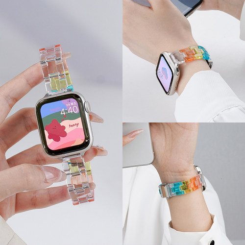 适用苹果手表AppleWatch S9/10代11手表亚克力透明表带iwatch S8运动ultra/2/3智能7高级SE小众6创意5女生4