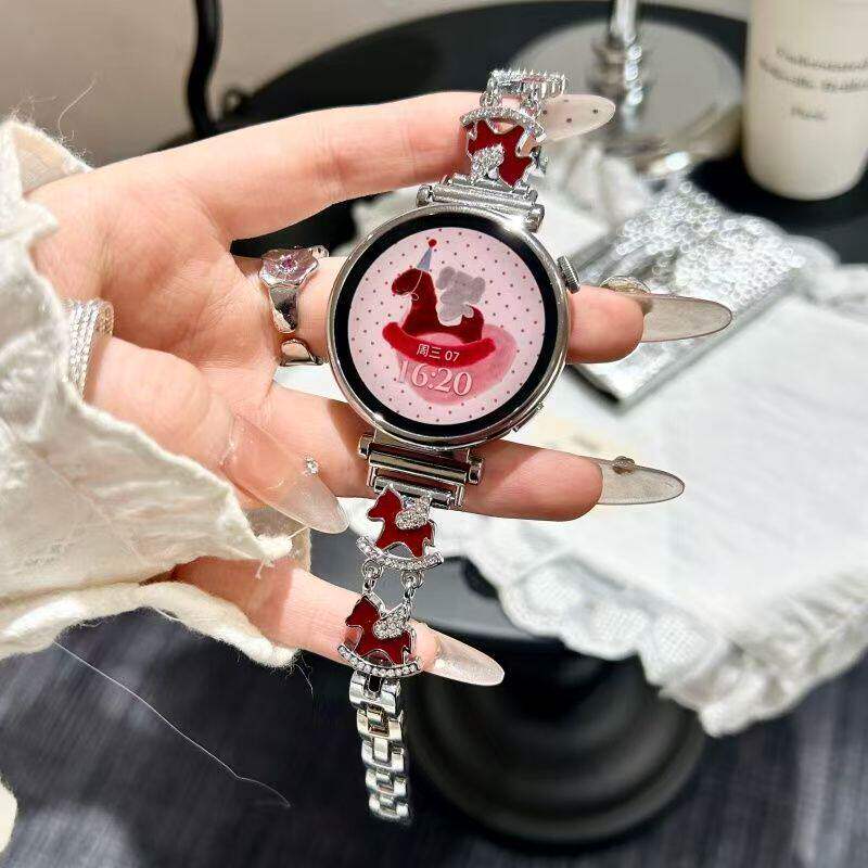 适用华为GT6手表带18mm金属镶钻小马腕表带watch5运动GT5智能gt5pro女生GT4夏季飞马透气木马表链马年