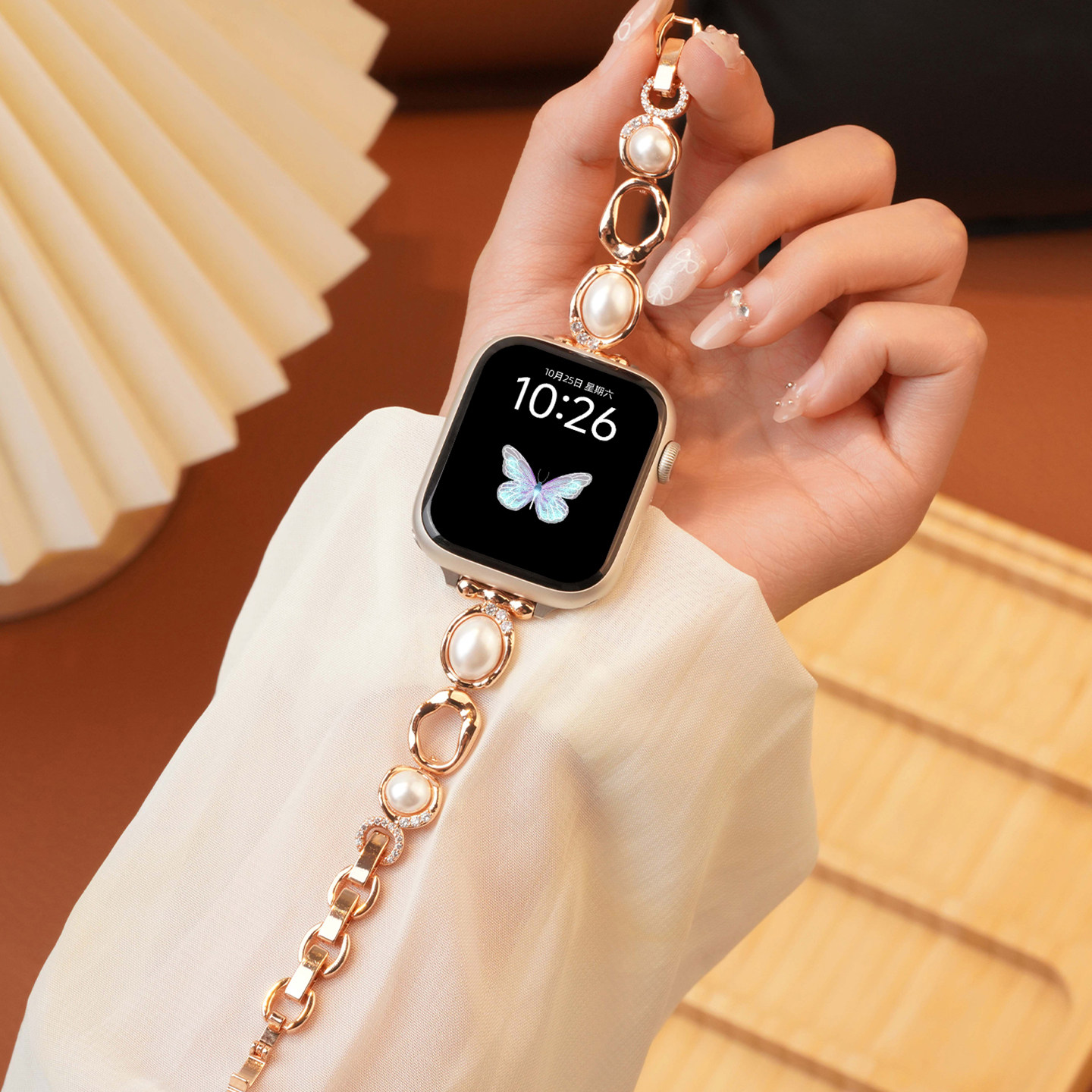 适用小米手环10pro表带9pro锆石全铜珍珠表手带xiaomi 8pro女高级手链带红米watch6/5/4夏金属镂空钻腕带链