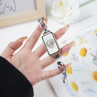 适用华为手环10表带9新款8代不锈钢金属链式手镯表带NFC运动智能手环女生夏天表链新款透气手链