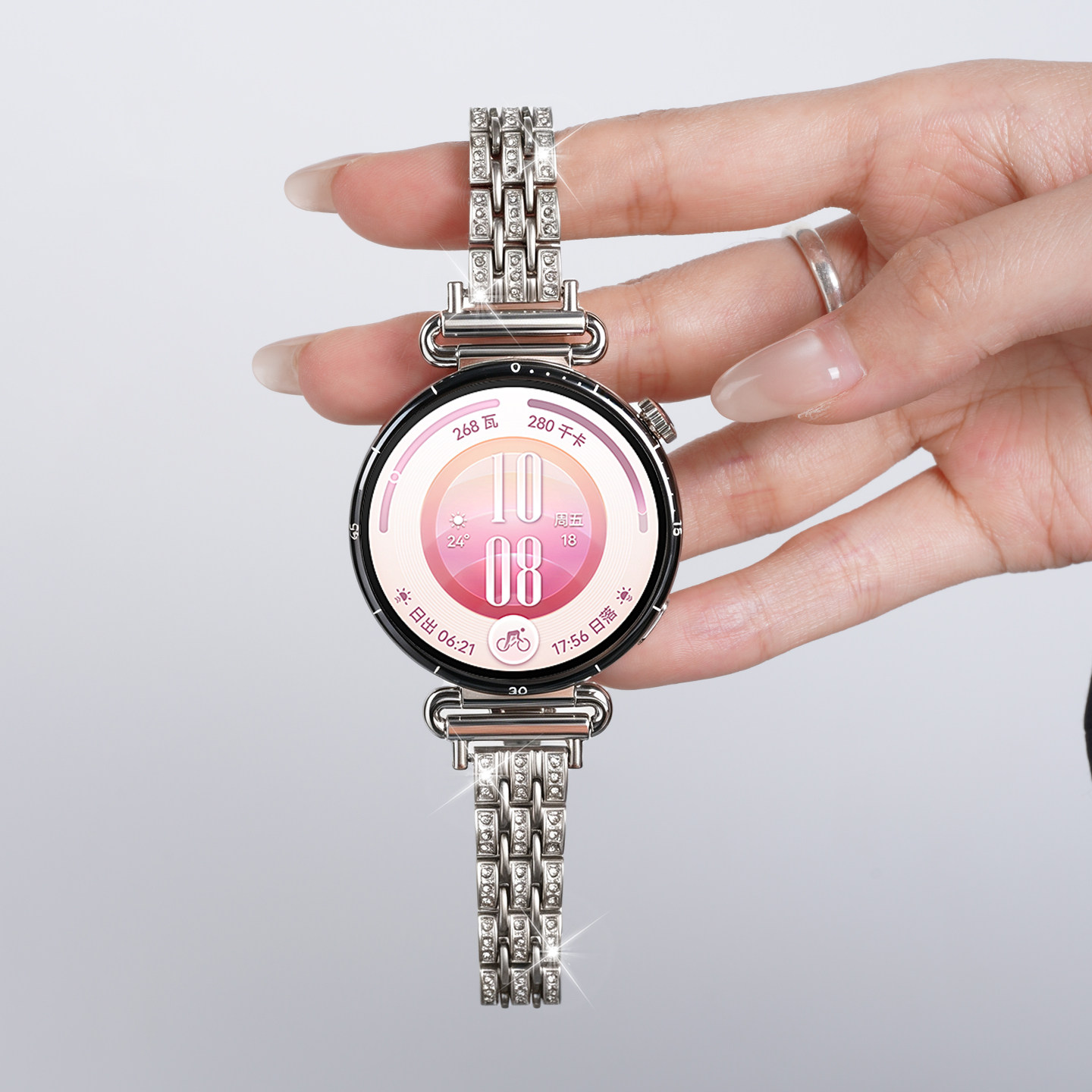 适用华为gt7手表带watchgt7满天星五珠镶钻不锈钢带18mm运动watch5智能gt5女生GT4金属腕表带42mm秋季图片