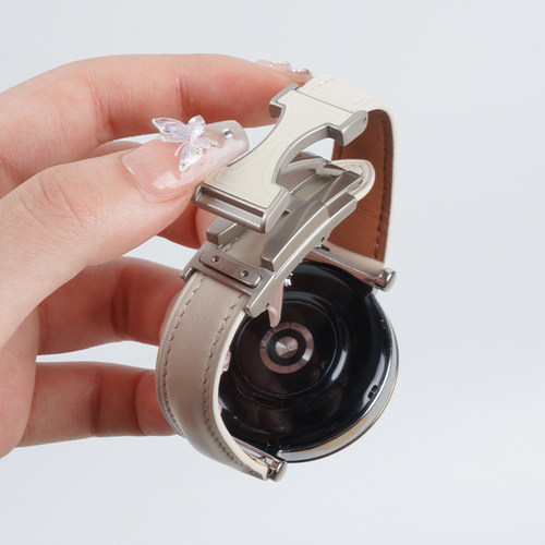 适用OPPOwatchX2mini手表带x2mini磁吸扣荔枝纹真皮腕表带运动智能小金表孙颖莎明日金同款夏季透气双C