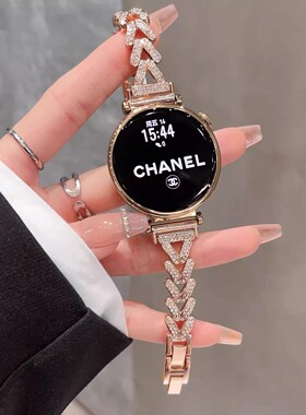 适用华为GT6表带watchgt6手表镶钻金属V字GT5pro女42mm智能腕表GT4高级41新款watch5通用gt3冬非真皮配件