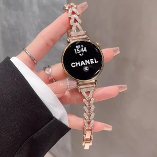 适用华为GT6表带watchgt6手表镶钻金属V字GT5pro女42mm智能腕表GT4高级41新款watch5通用gt3冬非真皮配件