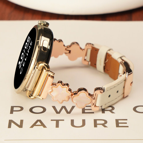 适用华为GT6手表带41mm马鞍棕金属四叶草真皮腕表带watchgt6pro运动GT5智能watch5女生gt3秋冬2高级感