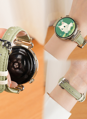 适用华为GT6手表表带watchgt6可爱小猫皮质运动GT5pro 42mm智能腕表GT4女生41新款watch5大牌gt3冬非真皮配件