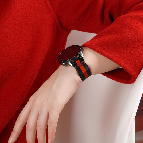 适用华为GT5手表5pro新年红色编织表带GT4运动watchgt5智能磁吸扣GT3女生gt2pro秋冬腕表带本命年表链真皮