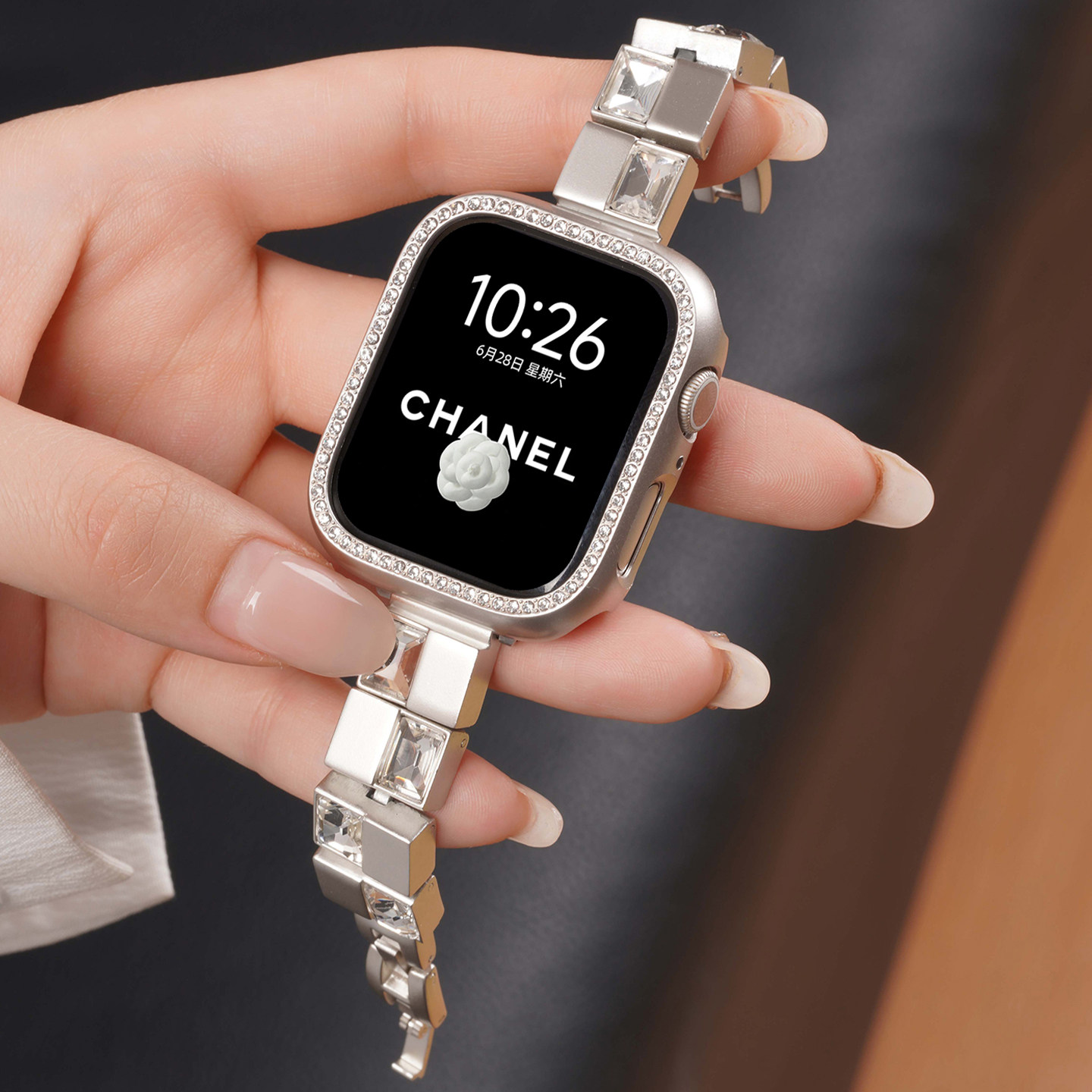 适用苹果手表iwatch S11锌合金冰块钻表带保护壳Applewatch s10金属腕表带9运动8智能7小众ultra3表链2夏透气