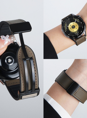 适用华为GT6Pro手表带watchgt6疯马纹真皮表带watch5磁吸扣运动GT5智能腕表GT4男gt3pro高级watch4pro腕带2