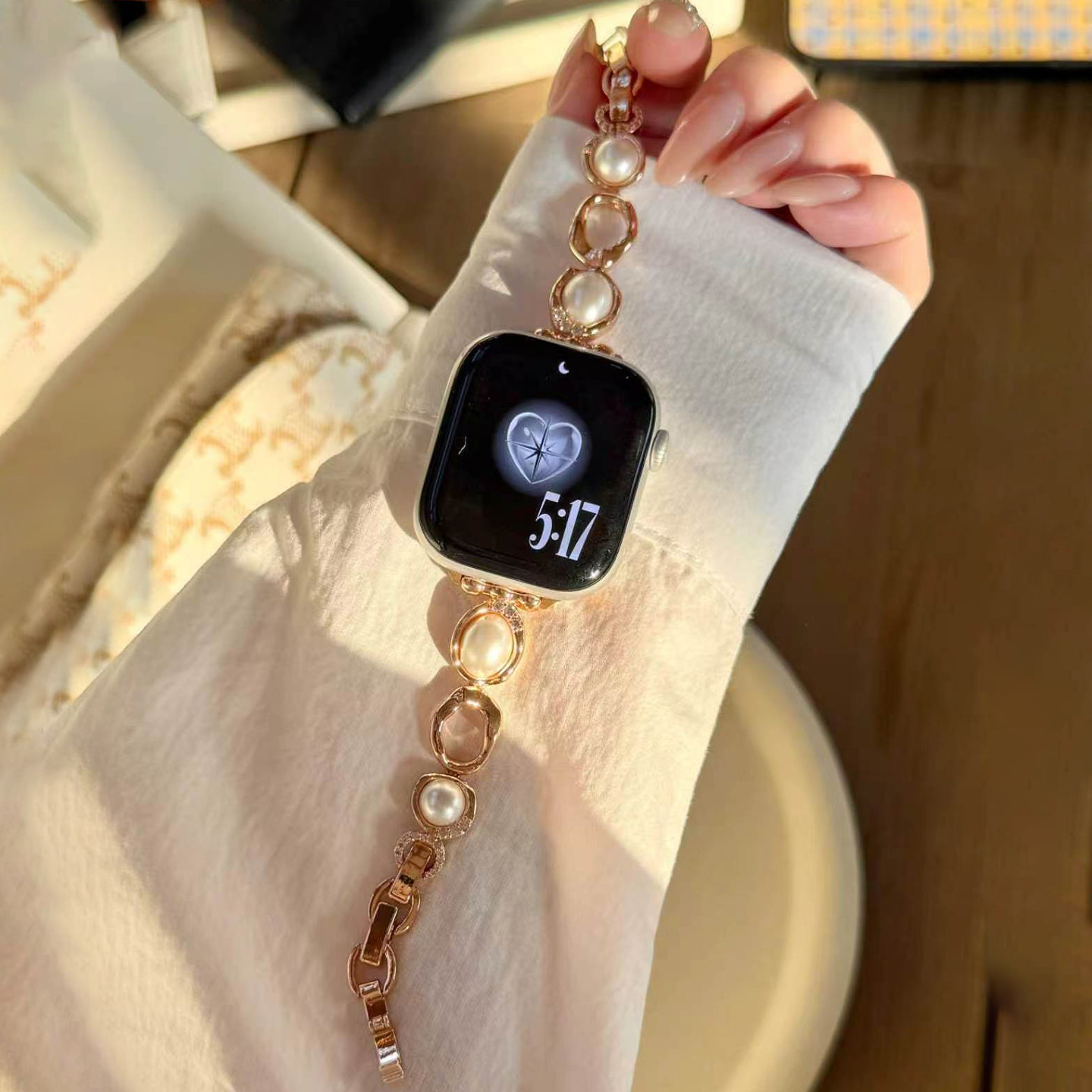 适用小米手环10pro表带9pro锆石全铜珍珠表手带xiaomi 8pro女高级手链带红米watch6/5/4夏金属镂空钻腕带链
