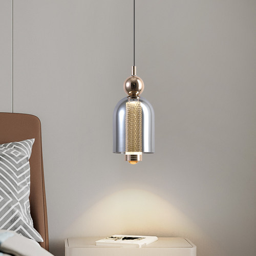 床头小吊灯意式轻奢卧室灯现代简约玻璃主卧房间玄关可升降吊线