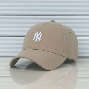 韩国MLB棒球帽硬顶小标卡其色白标NY帽子洋基队秋冬LA鸭舌帽潮牌