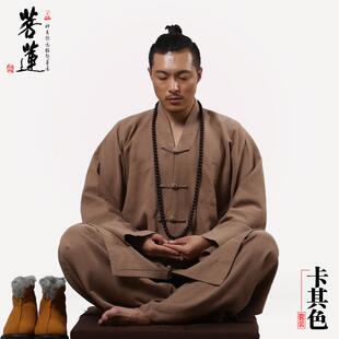 新款菩莲僧服短褂套装男亚麻棉麻秋冬季厚款居士服禅修服和尚服僧