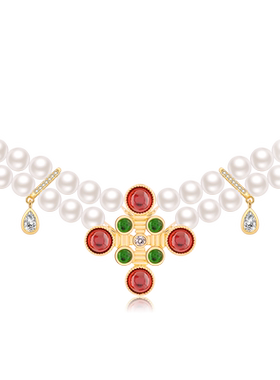 复古晚宴风彩色锆石珍珠项链