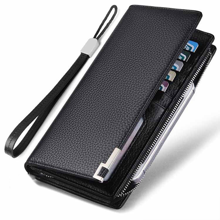 带手绳牛皮夹长款钱包钱夹手拿包