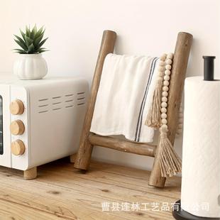 实木毛巾架家用卫浴整理架木质洗手间毛巾收纳架梯子形拍摄道具