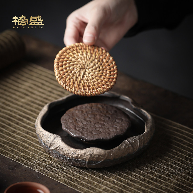 榜盛粗陶茶杯垫隔热手工竹藤编茶道配件复古家用茶托承壶圆形,餐饮具,茶道/零配,淘宝优惠券,粉丝福利购,淘宝优惠卷