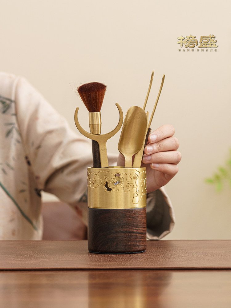 邦盛乌木铜祥云茶道六君子上等功夫茶具配件茶夹茶匙茶刀茶针