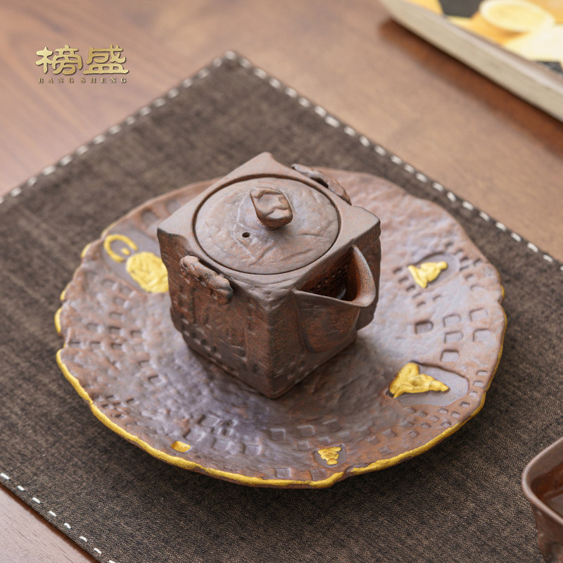 榜盛敦煌老岩泥四方手抓壶家用功夫茶具单壶个人专用高档泡茶壶