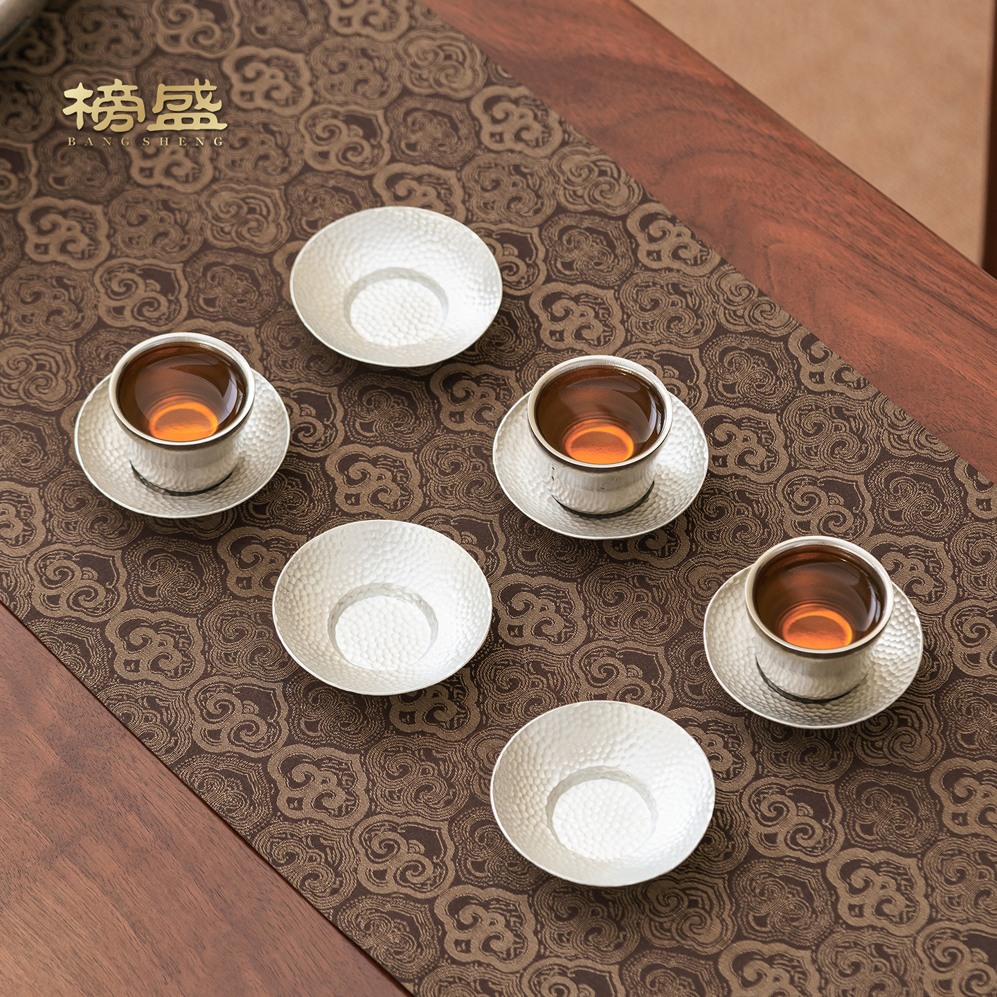 榜盛纯锡锤纹圆形茶杯垫家用功夫茶具防烫隔热茶托高档茶道配件