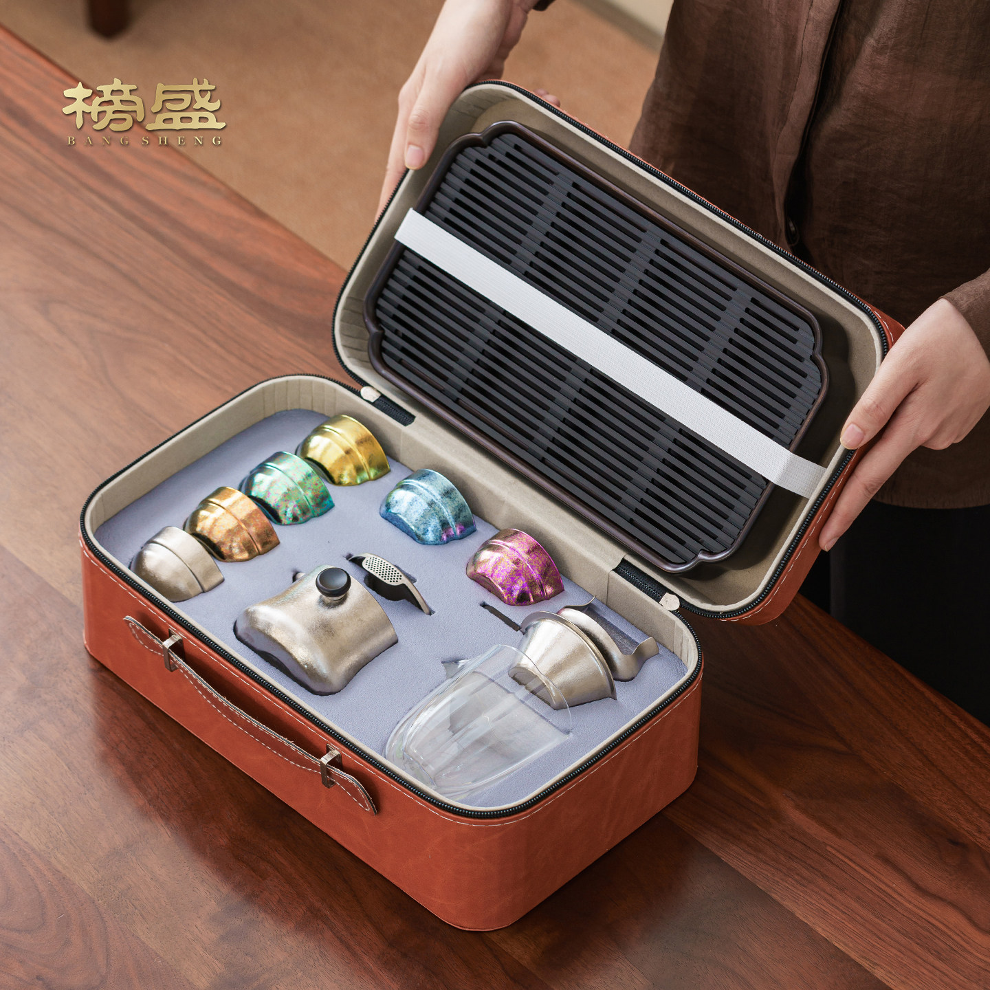 榜盛纯钛便携旅行茶具套装功夫茶盘茶壶茶杯整套户外露营泡茶高端