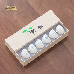 榜盛功夫茶杯套装手绘陶瓷主人杯品茗杯6祇装高档白瓷小茶碗茶具