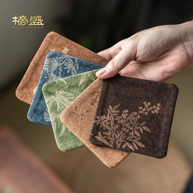榜盛四方茶杯垫禅意中式茶道布艺隔热垫茶托布垫功夫茶具茶壶垫