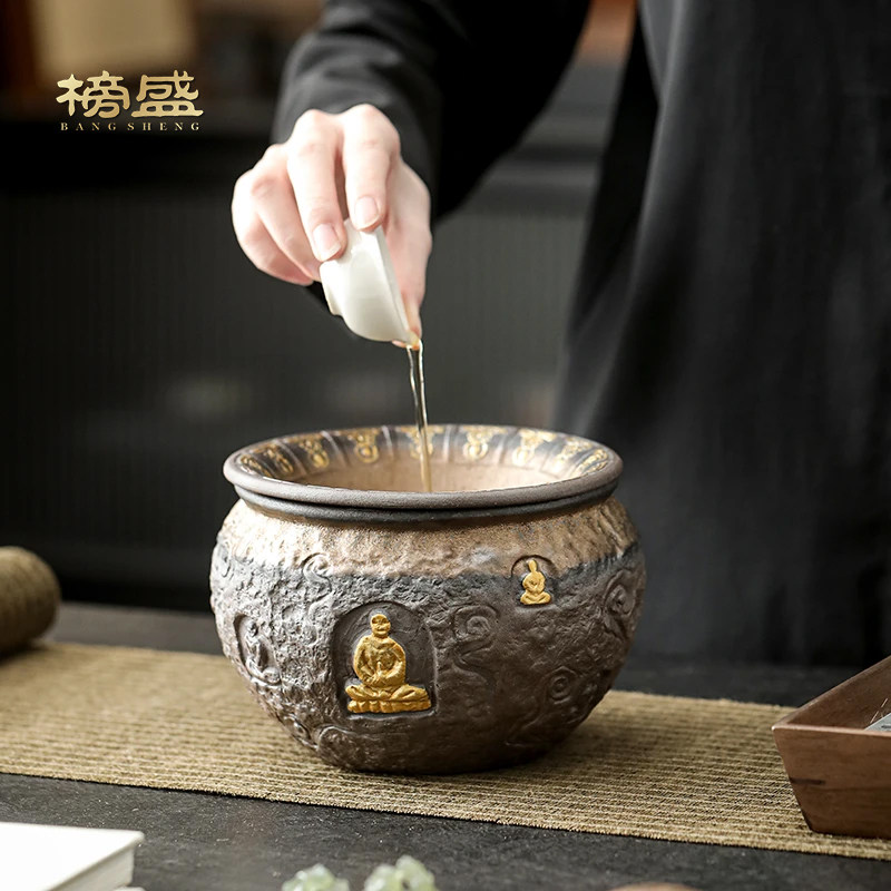 榜盛老岩泥敦煌建水茶洗手作茶孟水孟笔洗茶渣缸大号高档茶具配件