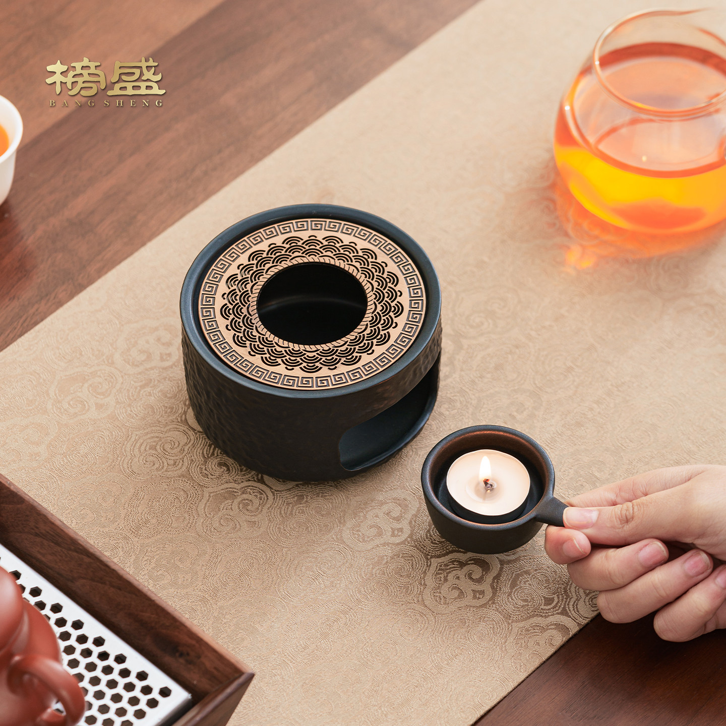 中式温茶炉蜡烛煮茶底座家用围炉煮茶保温暖茶器烤茶烘茶提香器