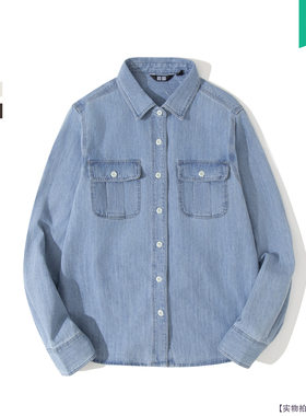 日单！蓝色牛仔工装衬衫水洗产品空调衫休闲外套女P480004/479579