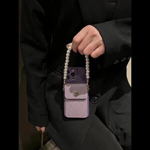 山茶花零钱包插卡苹果13手机壳轻奢适用于iphone14/11/12proMAX珍珠手提斜跨背带i华为nova11软壳VIVO小米