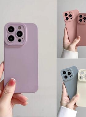 适用韩国ins简约风砂粉蓝灰淡紫色小米1715手机壳红米k80k70note14pro