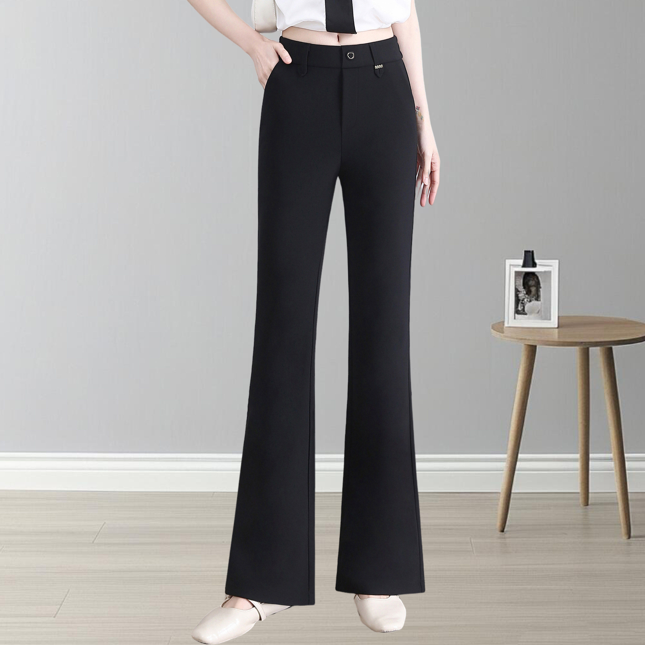 黑色微喇裤女春秋薄款2026新款小个子九分西装裤子高腰显瘦喇叭裤