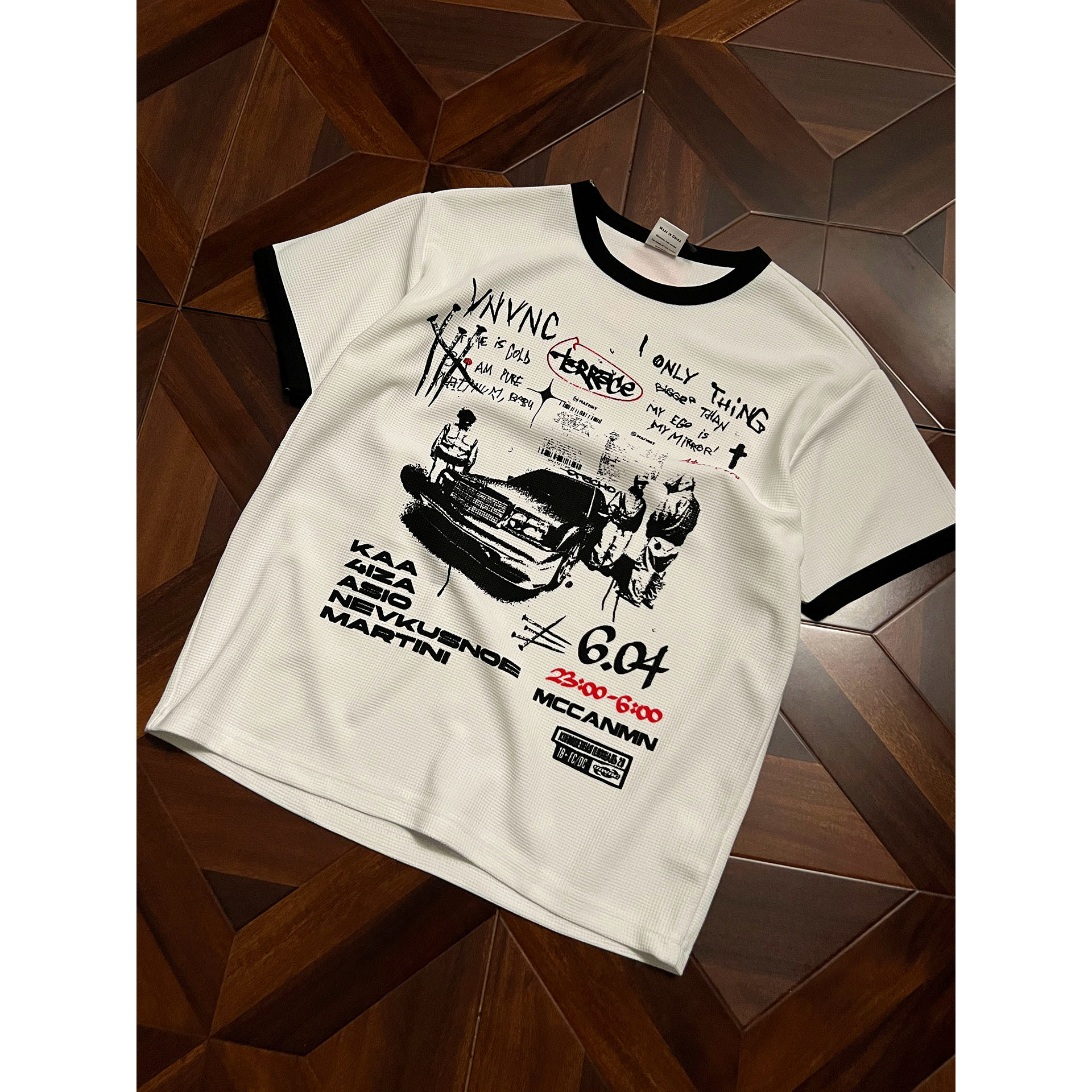 华夫格美式复古印花潮牌短袖男款2026新款夏季青少年半袖个性上衣