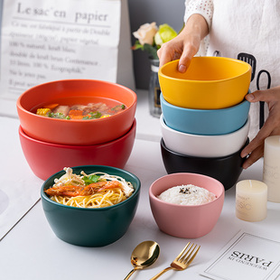 北欧创意轻奢哑光汤碗沙拉碗 浓汤碗家用米饭碗法海钵餐具早餐