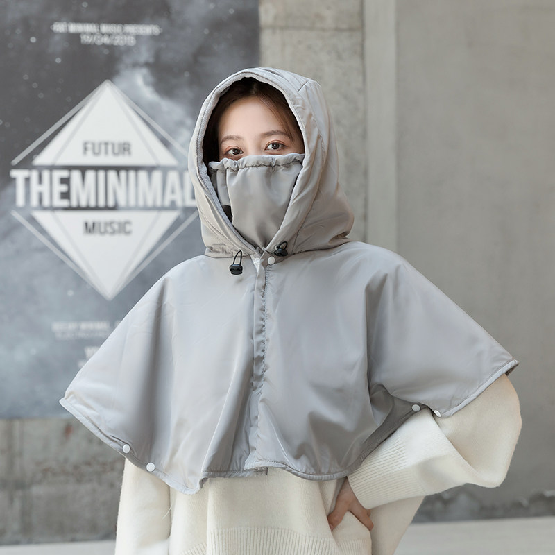 骑行保暖帽披肩围脖一体帽子冬户外骑电动车防风帽头盔内胆帽女