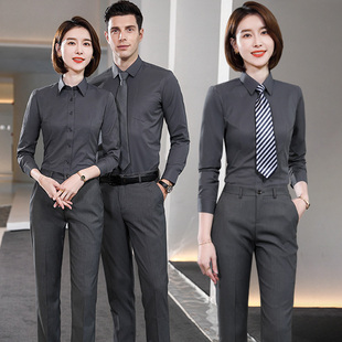 秋季 正裝 襯衫 房地產(chǎn)深灰色襯衣套裝 職業(yè)工作服定制LOGO 女長(zhǎng)袖 工裝
