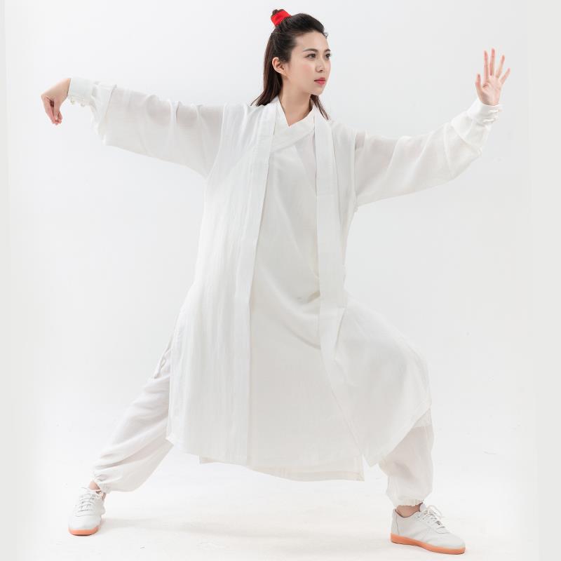新款太极服女新款飘逸中国风长袖改良斜襟太极服男女款汉服道袍图片
