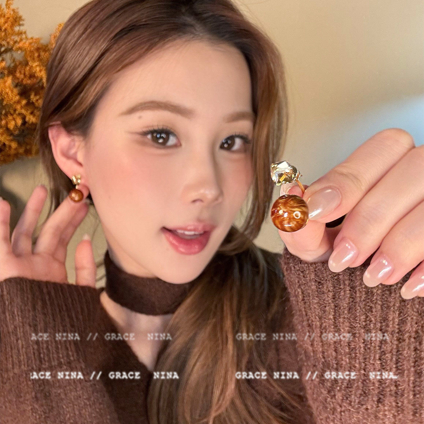 复古美拉德圆球水晶耳钉小众设计感两戴式耳环独特漂亮秋冬耳饰女