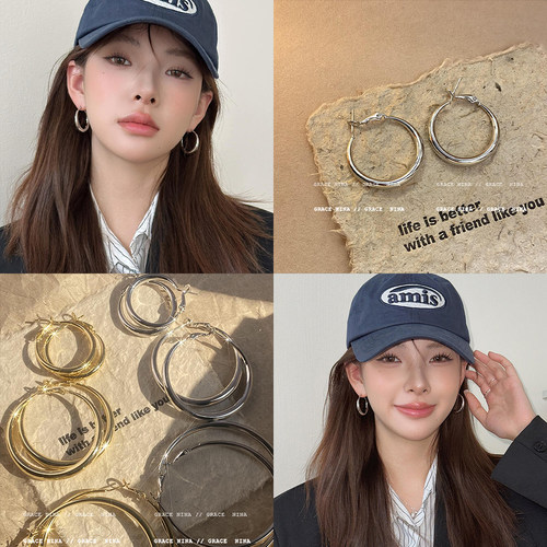 银色素圈耳环圈圈耳圈女耳夹