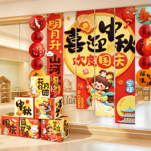 中秋节挂布条幅商场店铺节日装扮地堆盒门头摆件氛围装饰布置道具