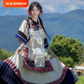 少数民族风云南大凉山旅游服饰旅拍 女杜鹃粉印花套装 新款 彝族服装