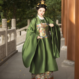 明制圆领袍汉服女双面织金绿袍中式婚服补服女官状元郎大明贵女