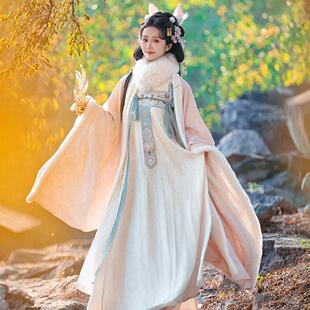 小郡主女汉服唐风齐胸襦裙粉色中国风加厚大袖衫外披新款冬季套装