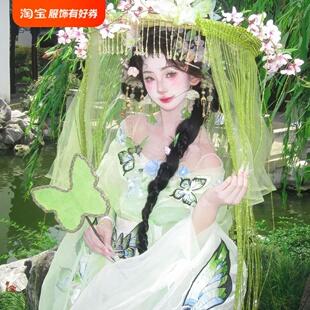 汉服女仙气日常春夏季蝴蝶氛围感改良版新中式齐腰女裙绿唐代贵气